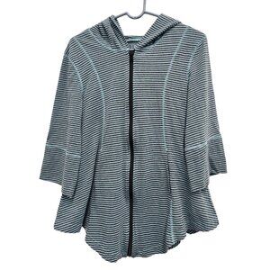 Lur Lagenlook Hoodie Womens Small Teal Navy Striped Full Zip 3/4 Sleeve Casual